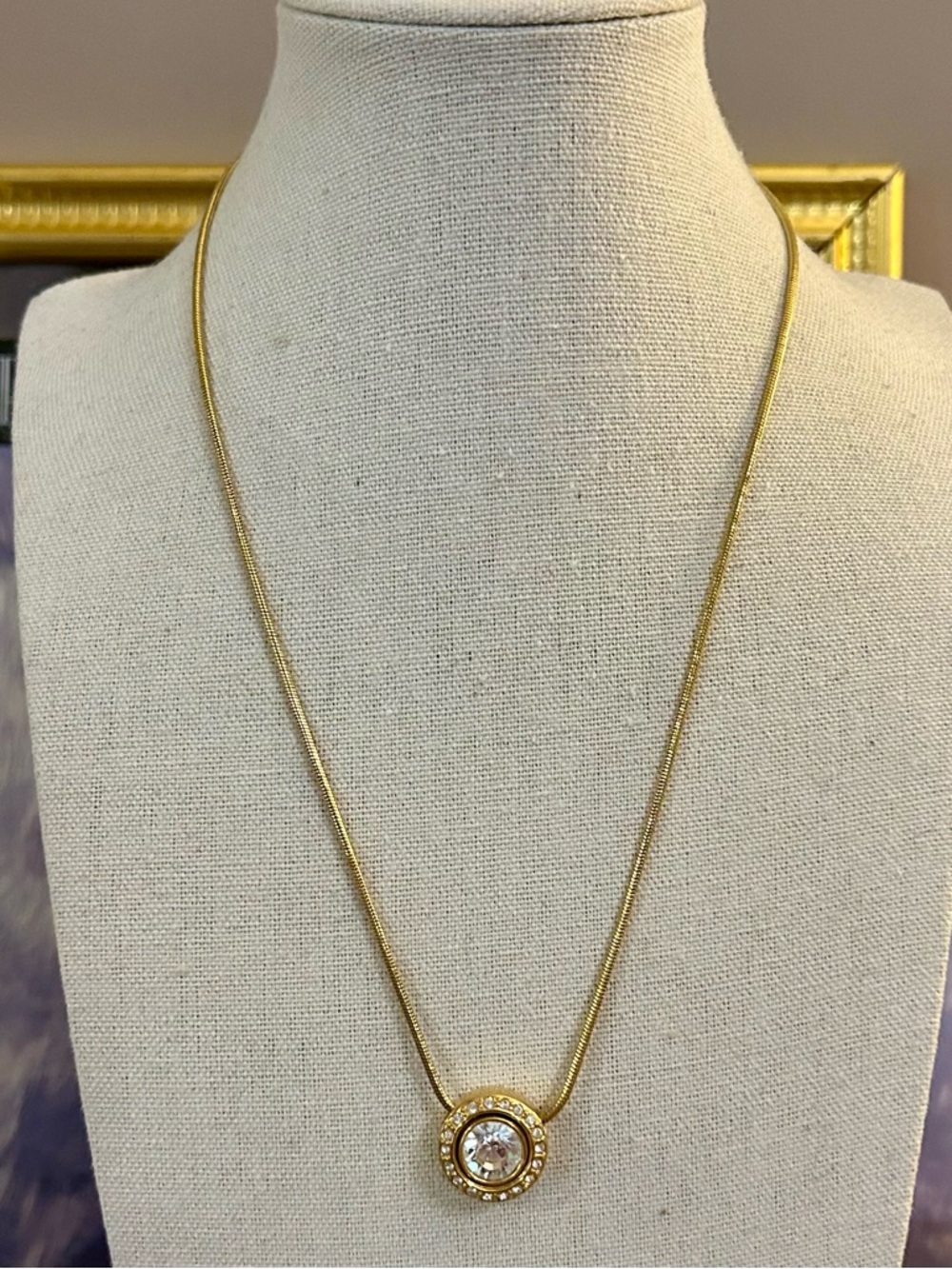 Vintage Kenneth Jay Lane Necklace KJL Solitaire Rhinestone Slider Necklace